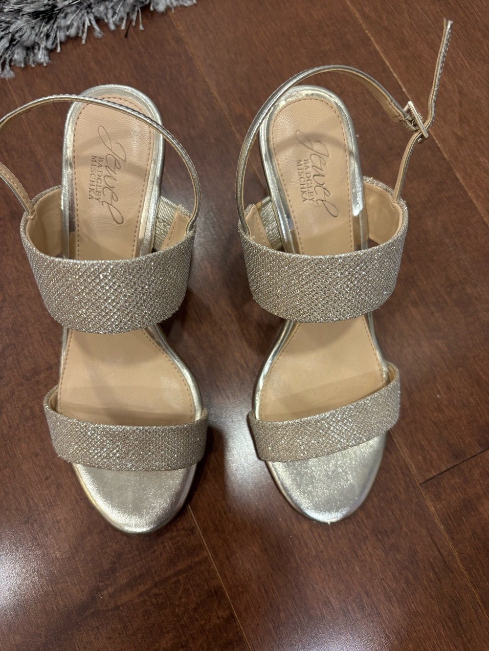 Glittery Gold Two-Strap Women's wedge Sandals